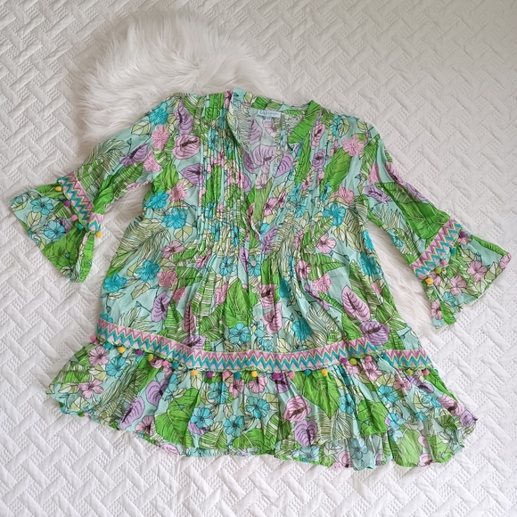 TAJ by Sabrina Crippa Dresses & Skirts - {TAJ by Sabrina Crippa} Floral Pleated Pom-pom dress